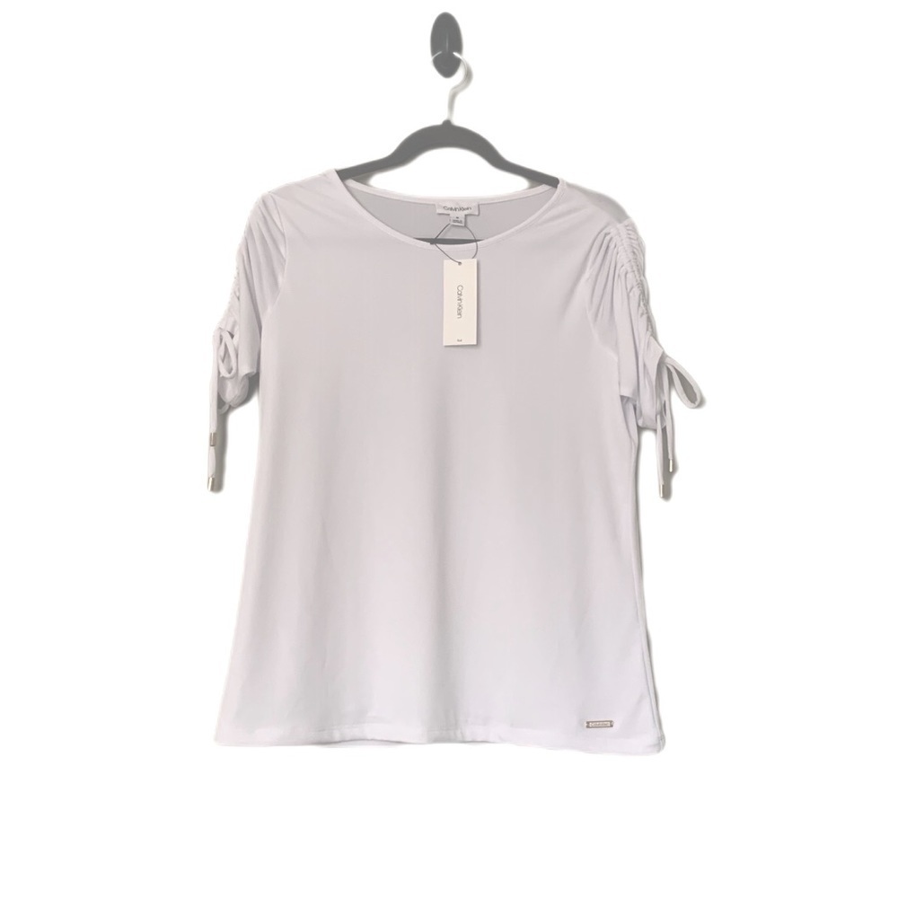 Calvin Klein White Gold Laced Blouse Shirt New